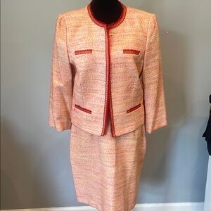 Elegant orange and peach  Tweed Skirt Suit